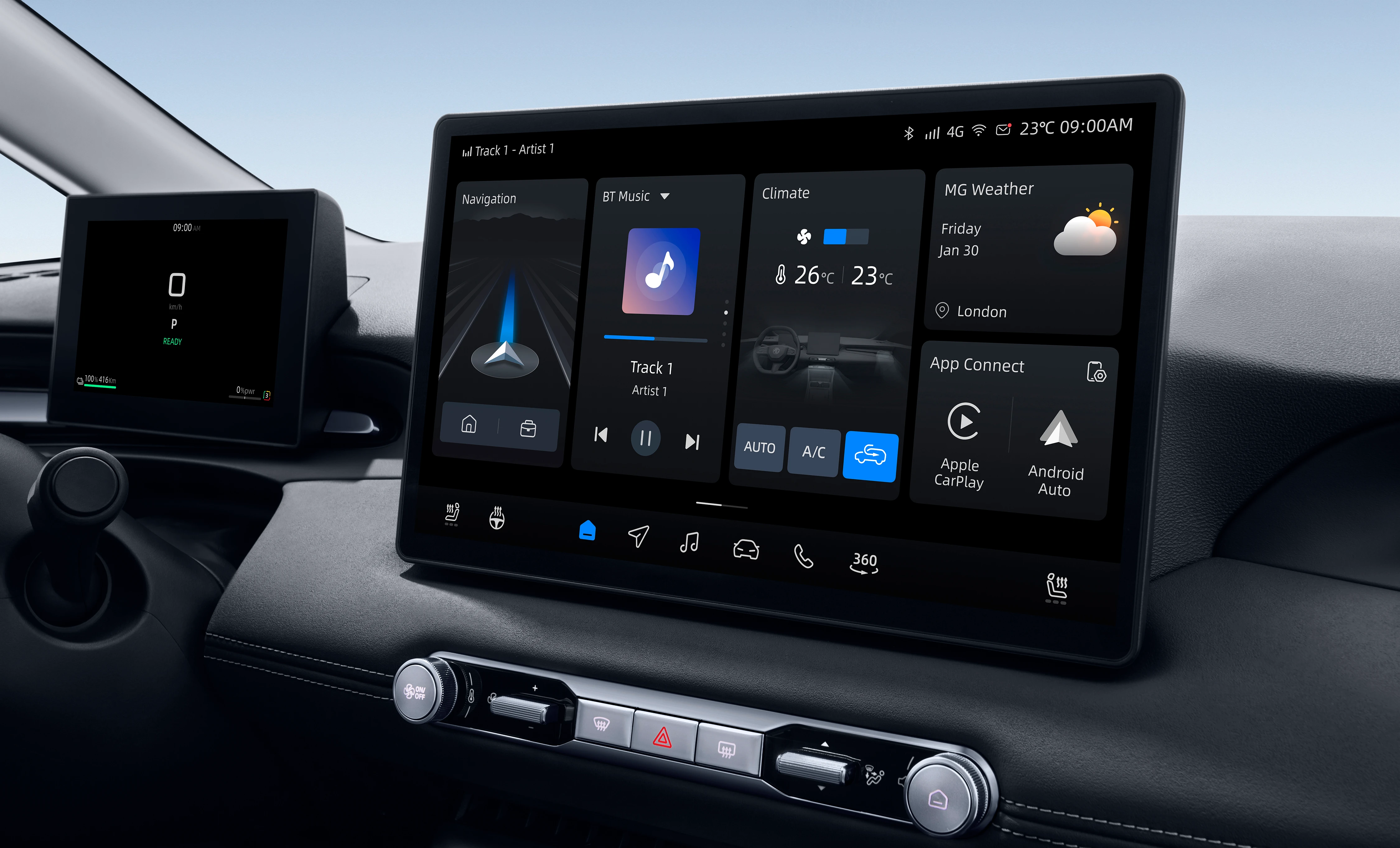 Pantalla táctil HD y controles del salpicadero