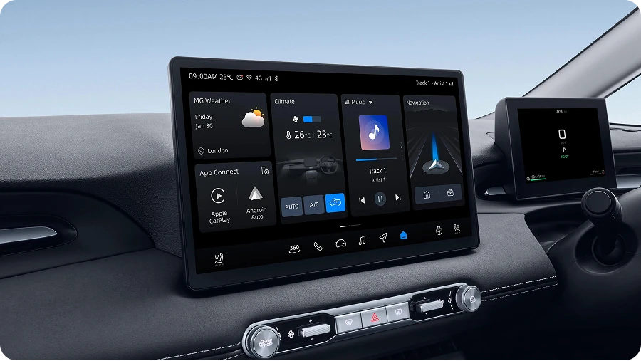 Pantalla táctil HD y controles del salpicadero